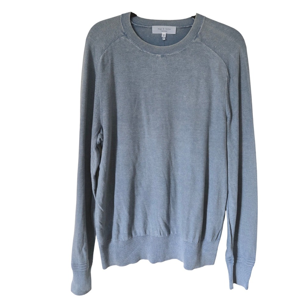 Rag & Bone Mens Medium Distressed Blue Cotton Crewneck Sweater